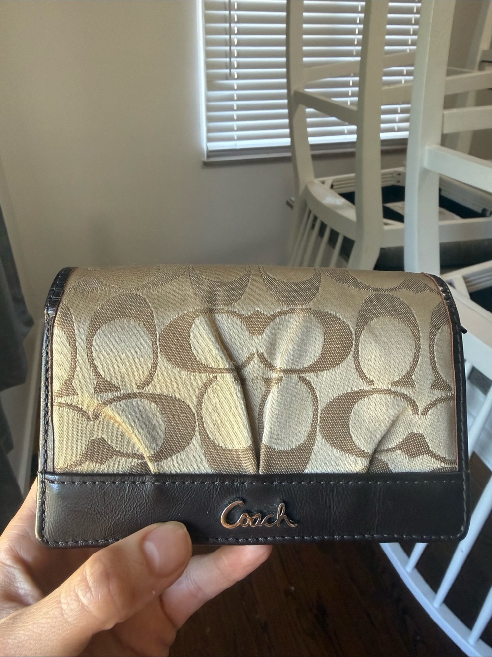 Coach Khaki and Brown Signature Bifold Wallet